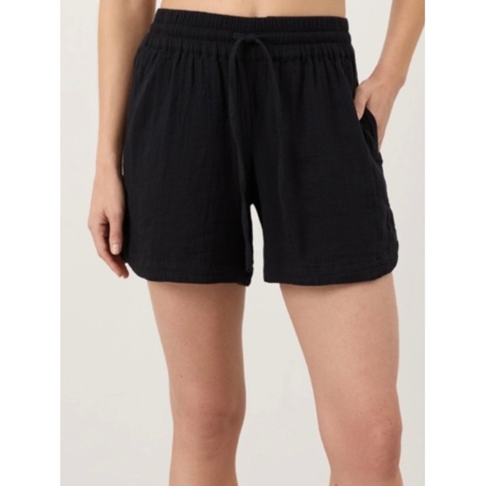 Pact Organic Cotton Gauze Shorts Black Drawstring Waist Large Lounge Summer